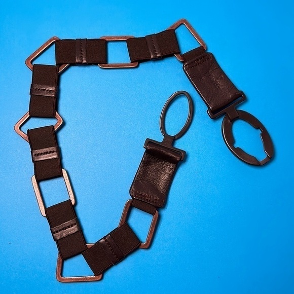 Sold🛍️BELT STRETCH LEATHER AND CHAIN By Sandy Duftler S Brown Copper-Tone - Picture 9 of 16